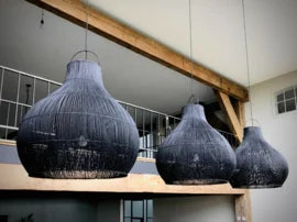 Hanglamp XXL Bandung Zwart Rotan Ø80